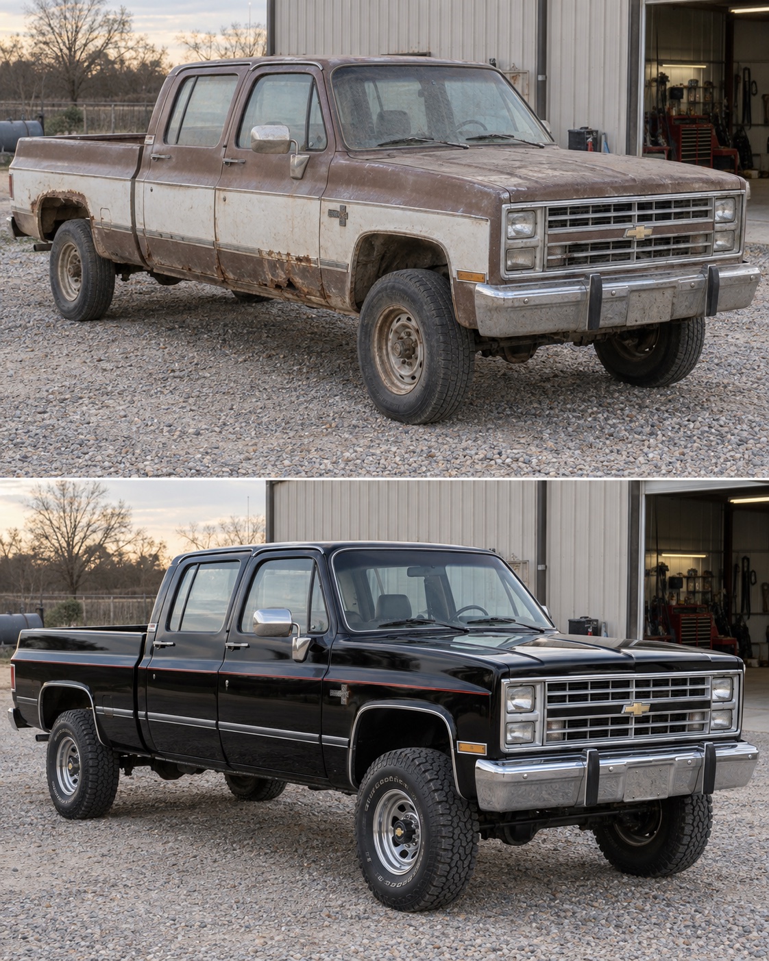 Concept before and after restoration of a 1987 Chevrolet V30